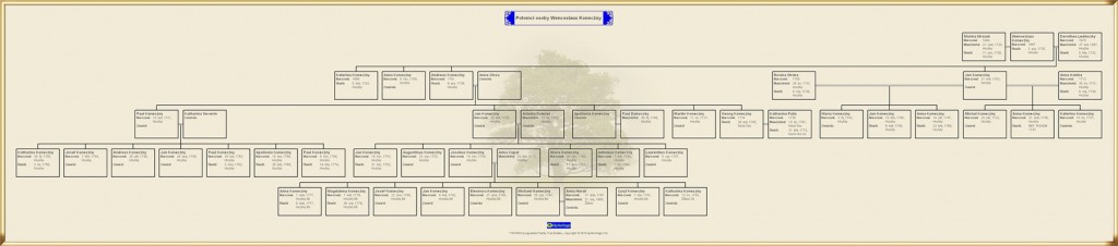 Přehled příbuzenských vazeb, výstup z genealogického programu